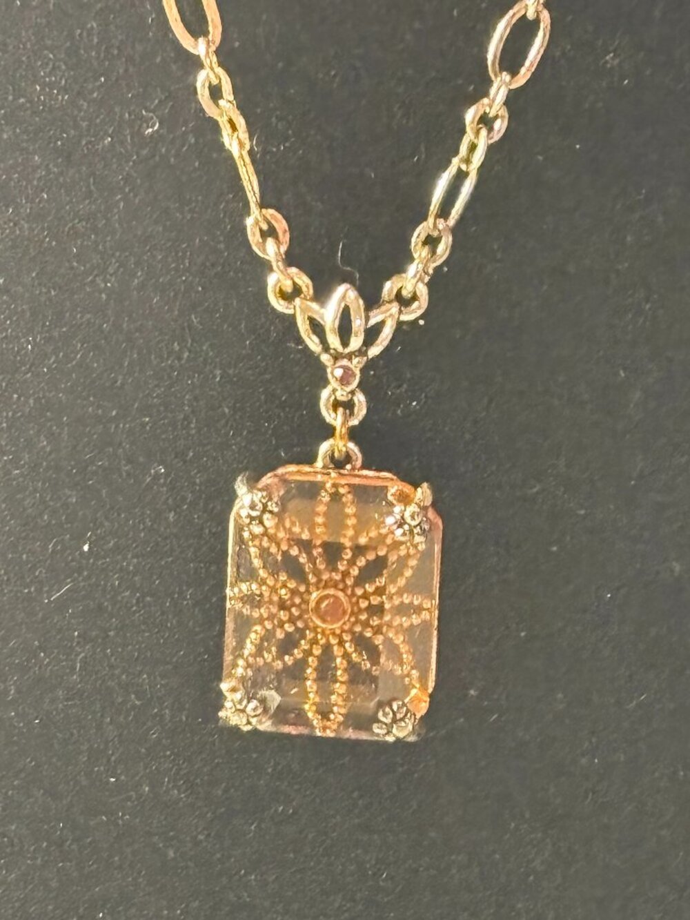 Avon Through the Looking Glass Necklace Topaz Gem Floral Filigree